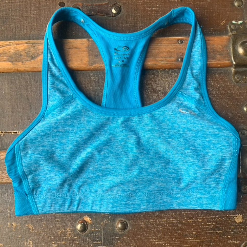 New Sports Bra - Blue Champion C9 - Small, heather, stretch, fitness top, aqua
